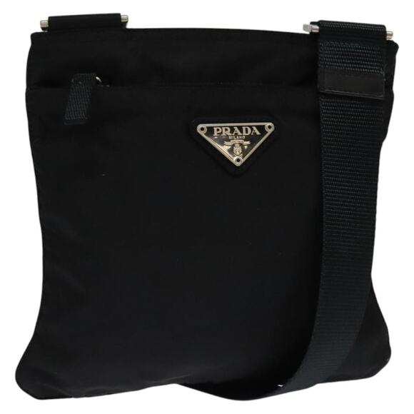 PRADA Shoulder Bag Nylon Black Silver - Picture 1 of 12